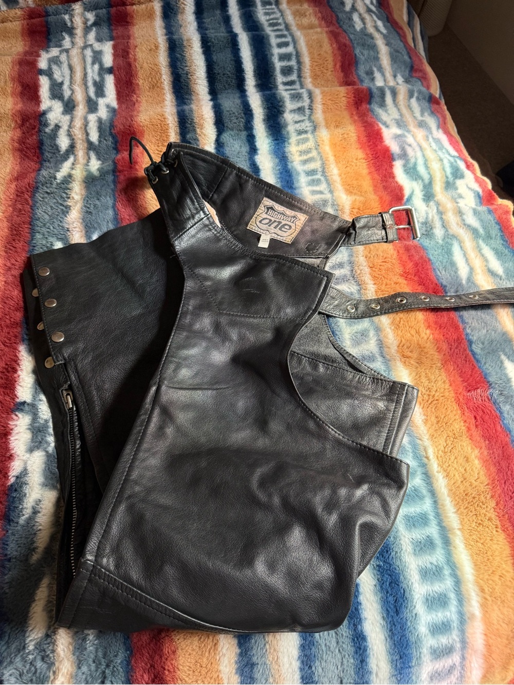 Highway One Black Leather Motorcycle Chaps - Picture 4 of 4